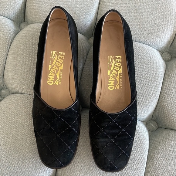 Salvatore Ferragamo Quilted Suede Heels - Picture 2 of 16